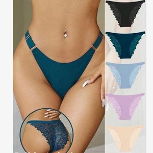FINETOO 5 Pieces Women' Seamless Sexy Lace Adjustable Briefs Underwear